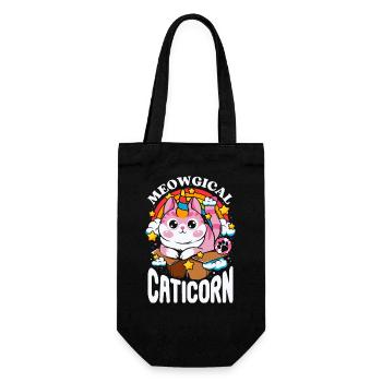 Caticorn - Miaufisches Regenbogen-Einhorn - Geschenkbeutel für Flaschen - Schwarz - Vorne