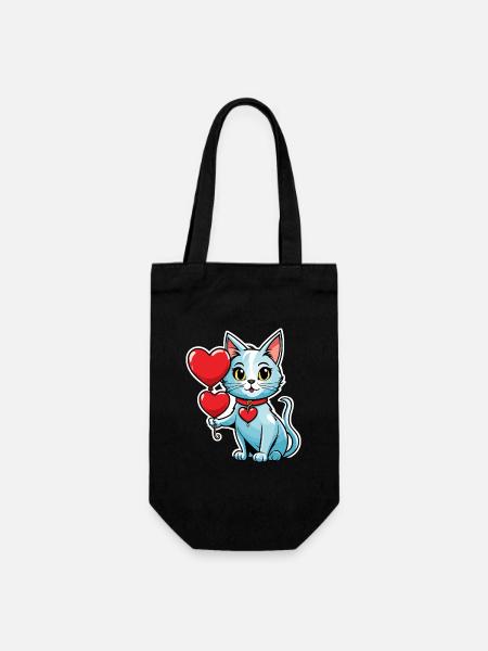 Katze Herz - Valentinstag - Geschenkbeutel für Flaschen - Schwarz