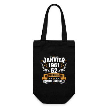 Vintage Cadeau Janvier 1961, 62 Ans Anniversaire - Sac à bouteille - noir - Devant