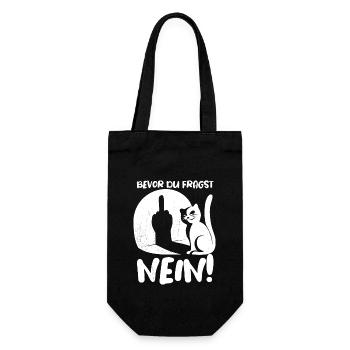Bevor du fragst NEIN! - Katze Mittelfinger Spruch - Geschenkbeutel für Flaschen - Schwarz - Vorne
