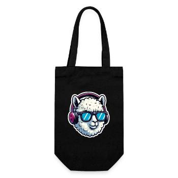 Alpaka mit Sonnenbrille und Kopfhörern - Geschenkbeutel für Flaschen - Schwarz - Vorne