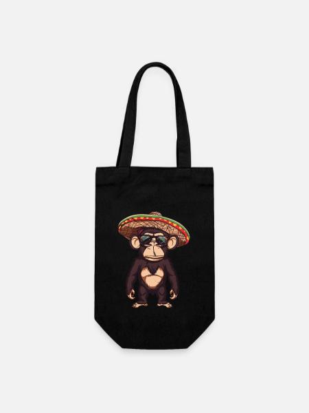 Affe Comic Lustig Sombrero - Geschenkbeutel für Flaschen - Schwarz