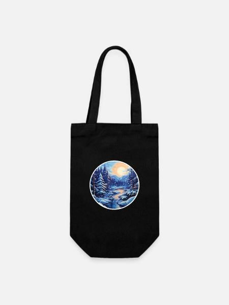 Paysage d’hiver forêt avec rivière - Sac à bouteille - noir