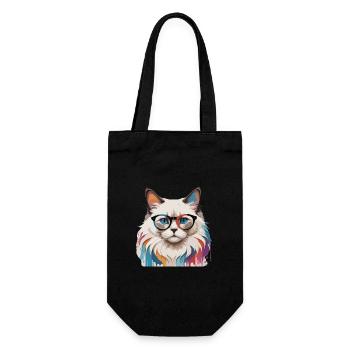 Ragdoll Katze süß cool mit Brille - Geschenkbeutel für Flaschen - Schwarz - Vorne