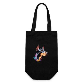Dobermann Hund Cool Bunt Groß - Geschenkbeutel für Flaschen - Schwarz - Vorne