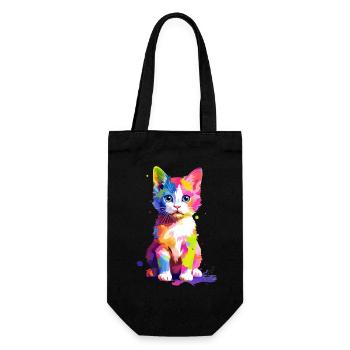 Niedliche bunte Katze - Geschenkbeutel für Flaschen - Schwarz - Vorne