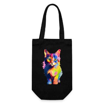 Tierisch bunte Katze - Geschenkbeutel für Flaschen - Schwarz - Vorne