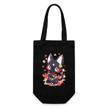 Mignon chat d’anime avec des poissons - Sac à bouteille - noir - Devant