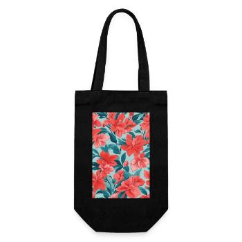 Rote Blumen - Geschenkbeutel für Flaschen - Schwarz - Vorne