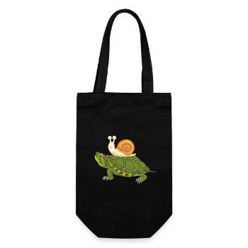 Funny happy turtle and snail - Gift Bag for Bottles - black - Front
