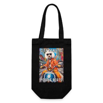 Stylish Poodle Riding a Scooter in the City - Gift Bag for Bottles - black - Front