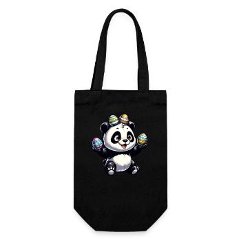 Süßer Panda & Lustige Ostereier - Geschenkbeutel für Flaschen - Schwarz - Vorne