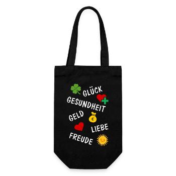 Silvester Wünsche Glückwunsch Geburtstag Glück - Geschenkbeutel für Flaschen - Schwarz - Vorne
