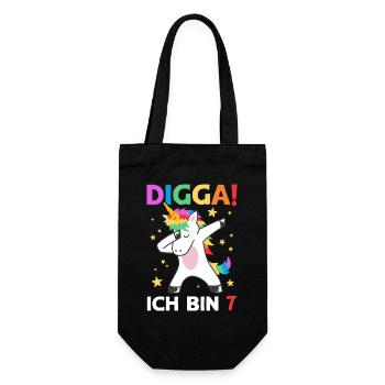 Digga Ich Bin 7 Jahre 7. Geburtstag Einhorn - Geschenkbeutel für Flaschen - Schwarz - Vorne