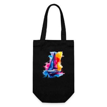 Segelboot Design im Aquarell-Look - Geschenkbeutel für Flaschen - Schwarz - Vorne