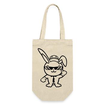 Hase Sonnenbrille Cappy Krawatte Coole Mütze Comic - Geschenkbeutel für Flaschen - Natur - Vorne