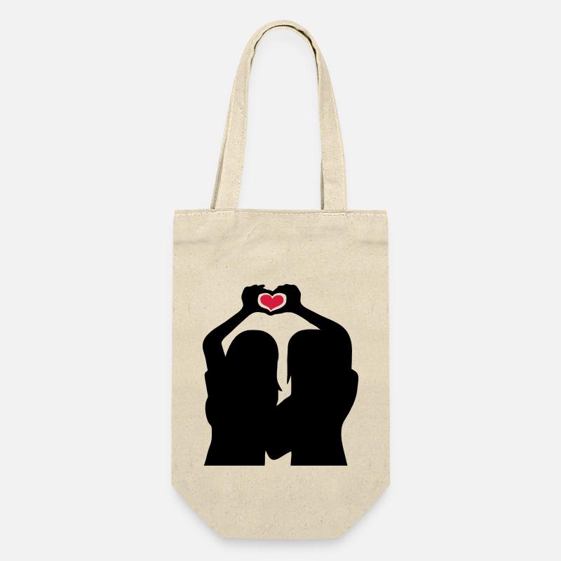 Handherz Silhouette Freundinnen - Geschenkbeutel für Flaschen - Natur