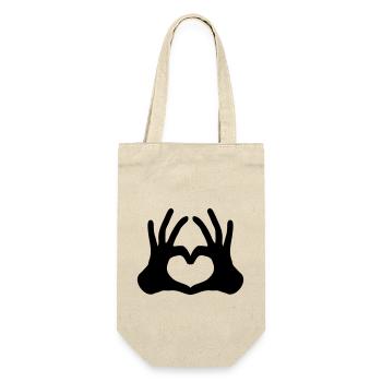 outlined 2 haende paar hand sign half heart - Gift Bag for Bottles - nature - Front