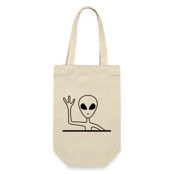 Freundliches Graues Männchen Alien - Geschenkbeutel für Flaschen - Natur - Vorne