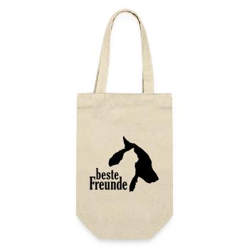 Hund Katze beste Freunde treuer Begleiter Gefährte - Geschenkbeutel für Flaschen - Natur - Vorne