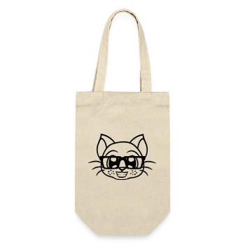 Schlaue Nerd Katze Hornbrille Geek Kätzchen Brille - Geschenkbeutel für Flaschen - Natur - Vorne