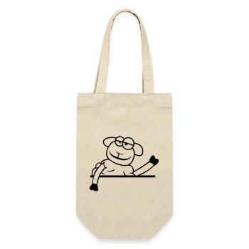 Schaf Winkt Hinter Mauer Zaun Schild Cool Lächeln - Geschenkbeutel für Flaschen - Natur - Vorne