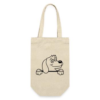 Hund Hinter Mauer Zaun Schild Guckt Glücklich Süß - Geschenkbeutel für Flaschen - Natur - Vorne