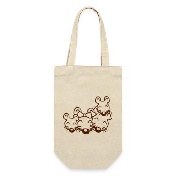 4 Mäuse Familie Zwei Kinder Mama Papa Eltern Süß - Geschenkbeutel für Flaschen - Natur - Vorne