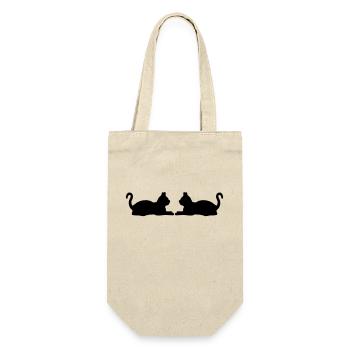 2 liegende Katzen Silhouette - Geschenkbeutel für Flaschen - Natur - Vorne