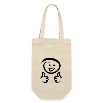 Gesicht lacht, zeigt zwei Daumen hoch. Emoticon. - Geschenkbeutel für Flaschen - Natur - Vorne