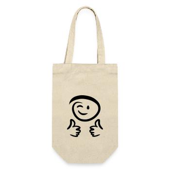 Gesicht zwinkert zeigt zwei Daumen hoch. Emoticon. - Geschenkbeutel für Flaschen - Natur - Vorne