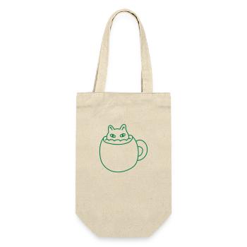Süße kleine Katze in einem Becher - Geschenkbeutel für Flaschen - Natur - Vorne