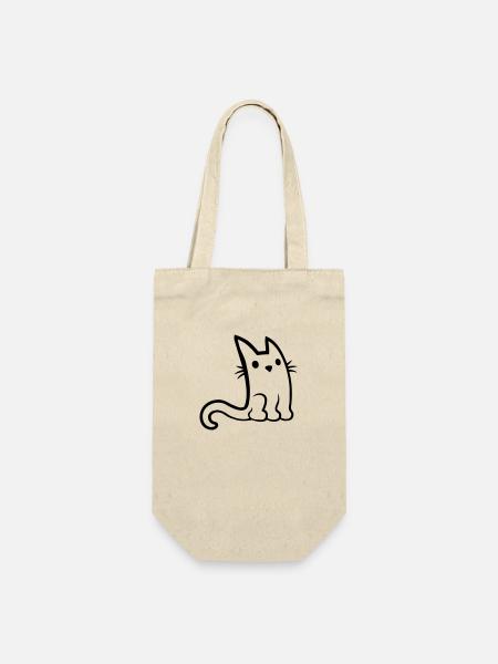 Kleine süße sitzende Katze - Geschenkbeutel für Flaschen - Natur