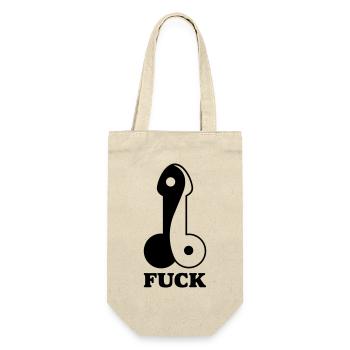 Cock Schwanz Penis – Yin und Yang – CO6 - Geschenkbeutel für Flaschen - Natur - Vorne