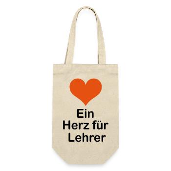 Ein Herz für Lehrer - Geschenkbeutel für Flaschen - Natur - Vorne