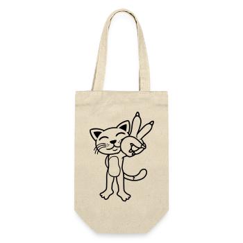 Stehende Katze Peace Zeichen - Geschenkbeutel für Flaschen - Natur - Vorne