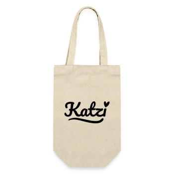 Katzi Schrift Herz - Geschenkbeutel für Flaschen - Natur - Vorne