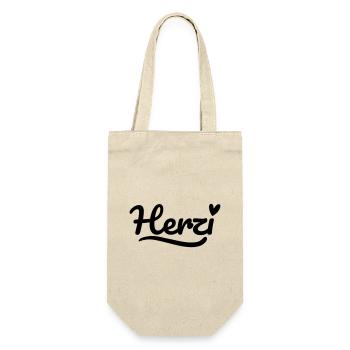 Herzi Schrift Herz - Geschenkbeutel für Flaschen - Natur - Vorne