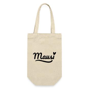 Mausi Schrift Herz - Geschenkbeutel für Flaschen - Natur - Vorne