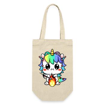 00221 süßes Drachen Einhorn Baby spielt mit Feuer - Geschenkbeutel für Flaschen - Natur - Vorne