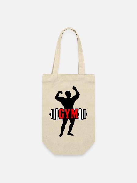 Roter Text "GYM" über Bodybuilder - Geschenkbeutel für Flaschen - Natur