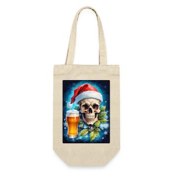 Weihnachten Skull Bier 1.3 - Geschenkbeutel für Flaschen - Natur - Vorne