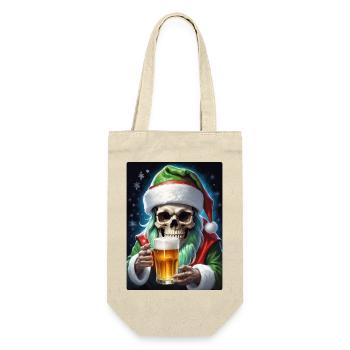 Weihnachten Skull Bier 1.4 - Geschenkbeutel für Flaschen - Natur - Vorne