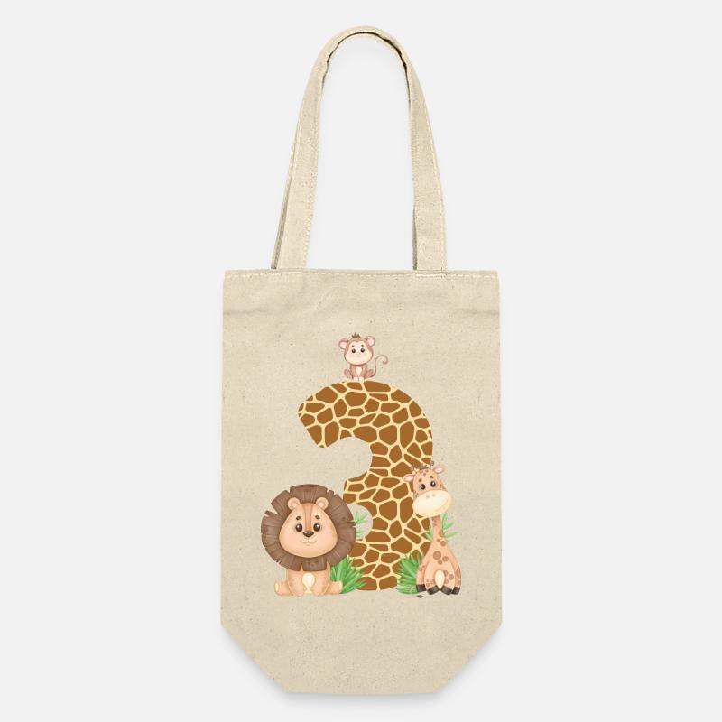 3. Geburtstag Dschungeltiere Giraffe Löwe Affe - Geschenkbeutel für Flaschen - Natur