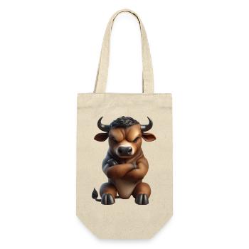 Stier grimmig 1 - Geschenkbeutel für Flaschen - Natur - Vorne