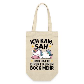Ich hatte direkt keinen Bock mehr! Faules Einhorn - Geschenkbeutel für Flaschen - Natur - Vorne