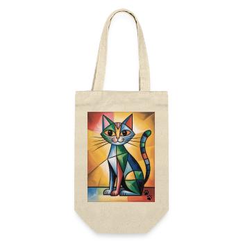 katze kubisch - Geschenkbeutel für Flaschen - Natur - Vorne