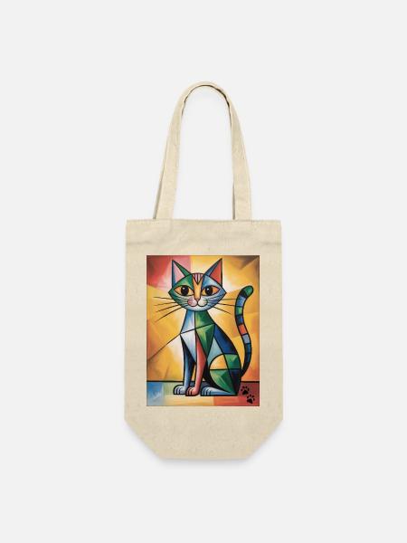 katze kubisch - Geschenkbeutel für Flaschen - Natur