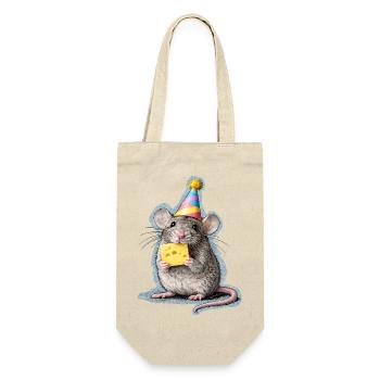 Party Mouse with Cheese – Mixed Media Art - Gift Bag for Bottles - nature - Front