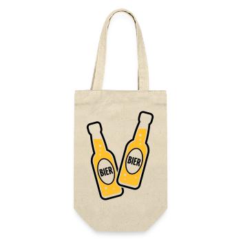 2 Bierflaschen Stoßen An (Bier Biertrinker POS 2C) - Geschenkbeutel für Flaschen - Natur - Vorne